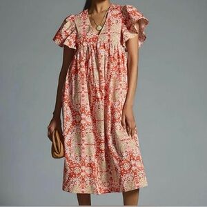 XS cap sleeve red floral Anthropologie dress